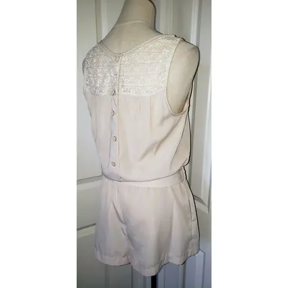 Forever 21 Lace & Tie Bow Belt Cream Jumpsuit Romper Women Size Medium M - Picture 6 of 11